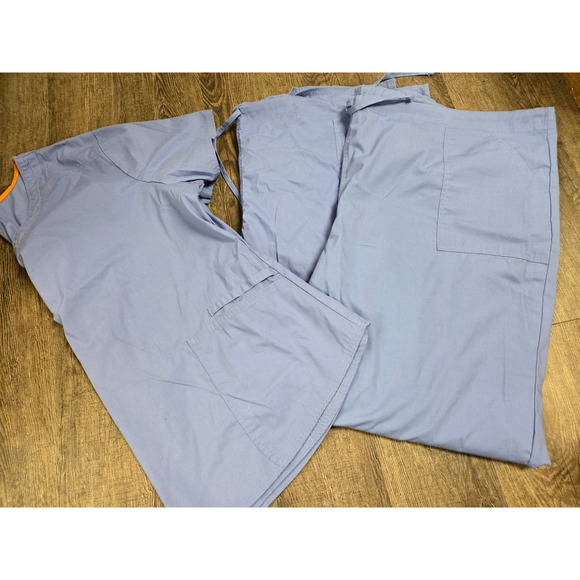 Scrub Star Ciel Blue Scrub Top 2 Pair Bottom Pants Drawstring Waist Lot 3XL Set - Picture 1 of 3